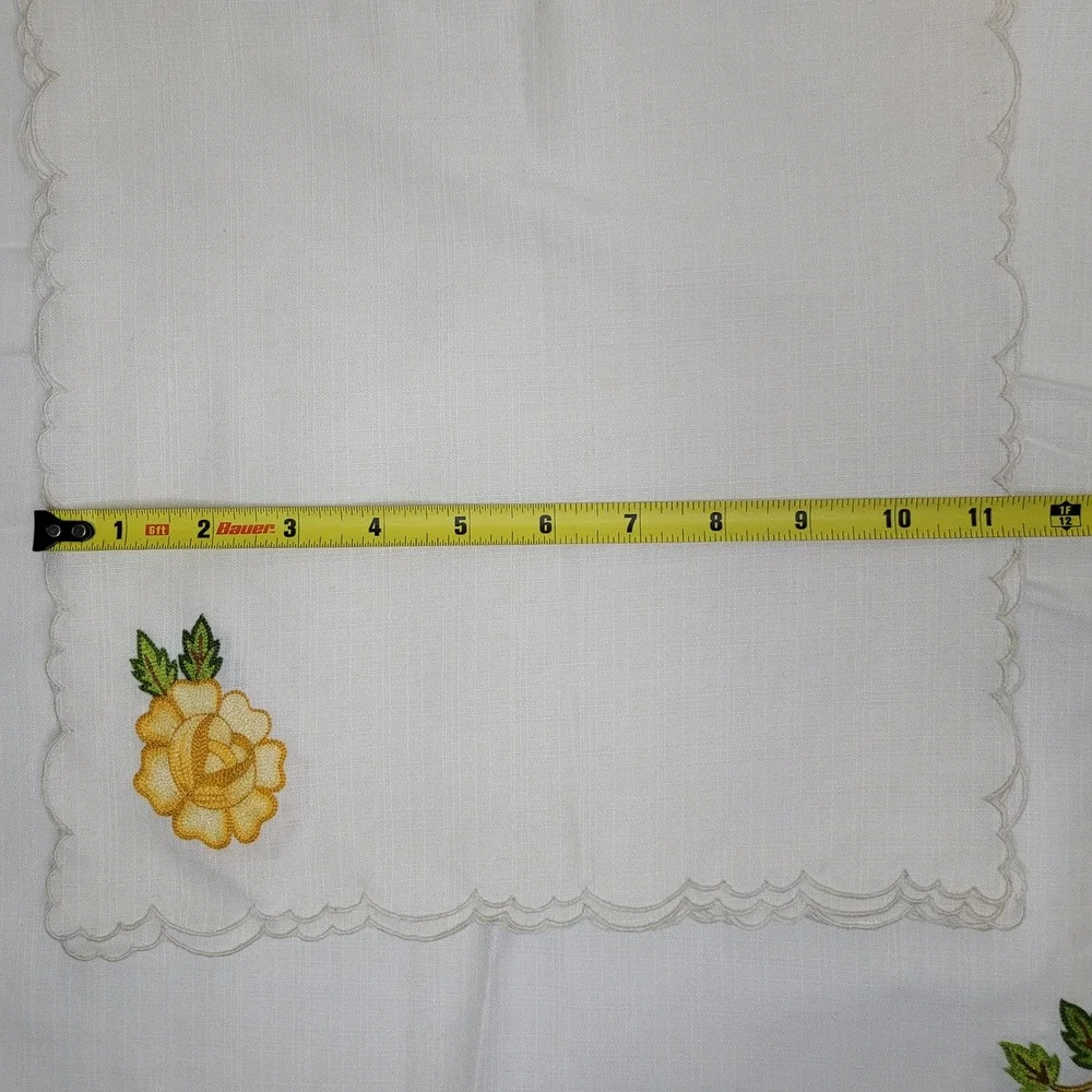 Embroidered Yellow Rose Linen Napkins Set 6 Scalloped Edge Vintage Decor‎ 34 in